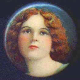 Victorian lady with auburn hair on celluloid cigarette pin